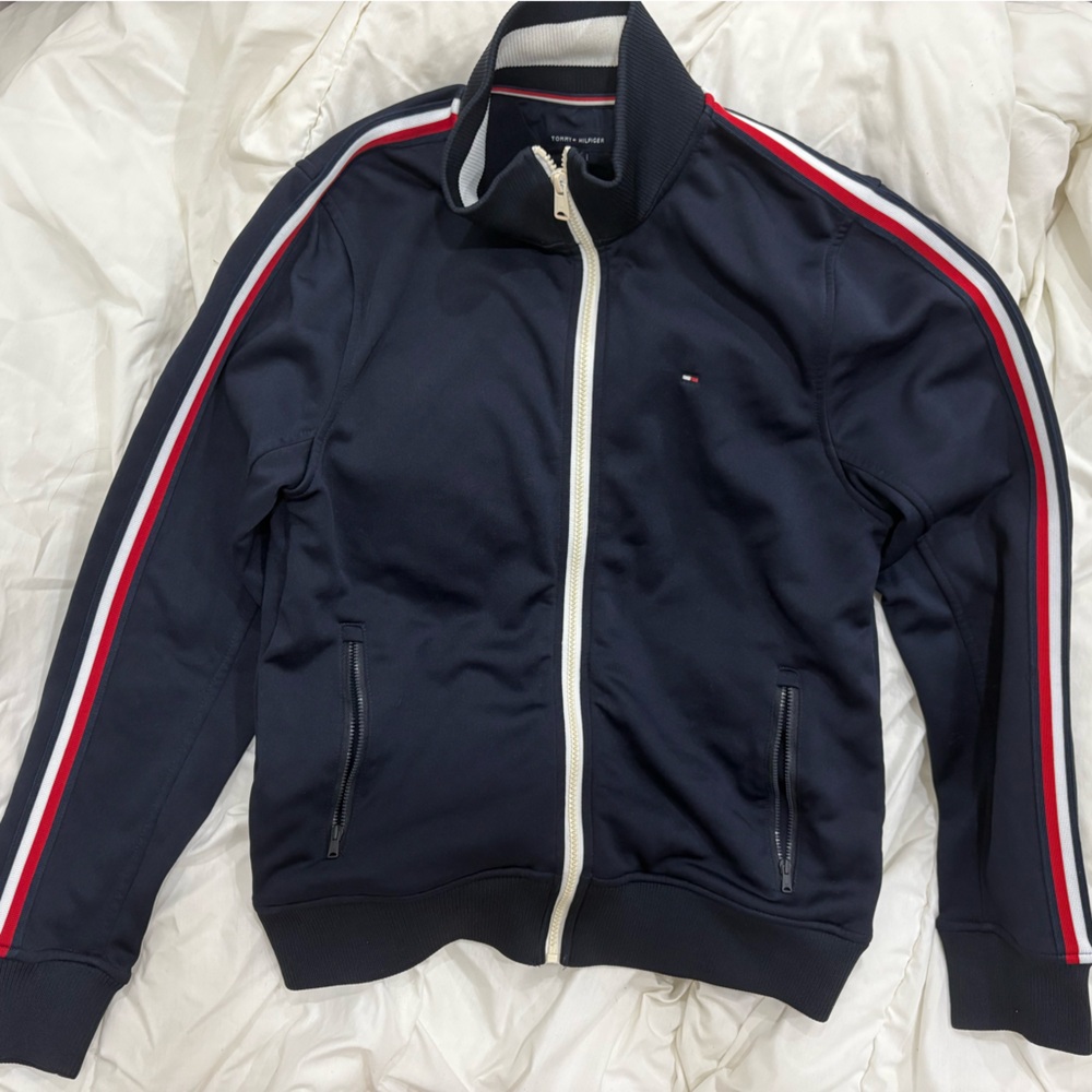 Tommy Hilfiger Navy Jacket with Red and White Accents